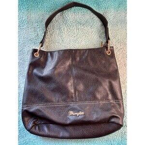 Wrangler Black Pebbled Leather Hobo Shoulder Bag - Gold Logo & Hardware